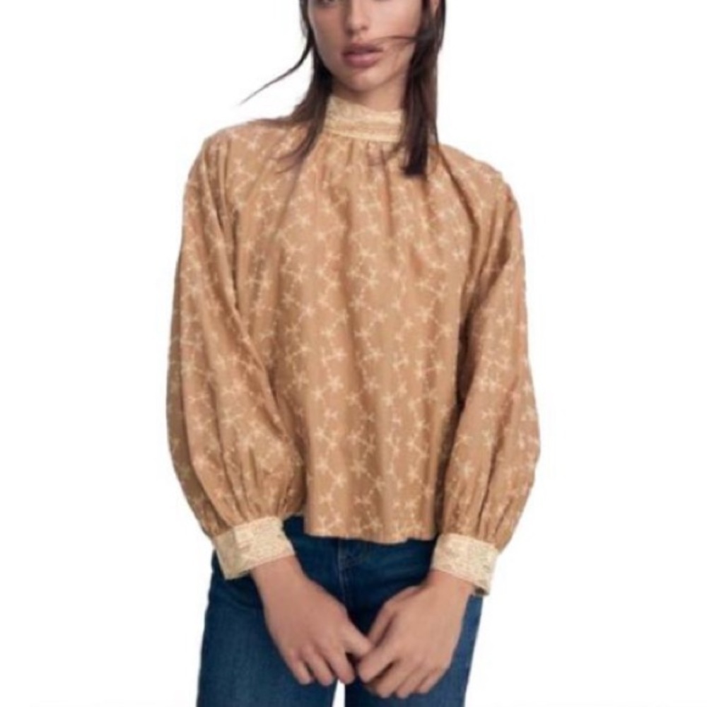 NWT ZARA Embroidered Romantic Mock Blouse Size Small